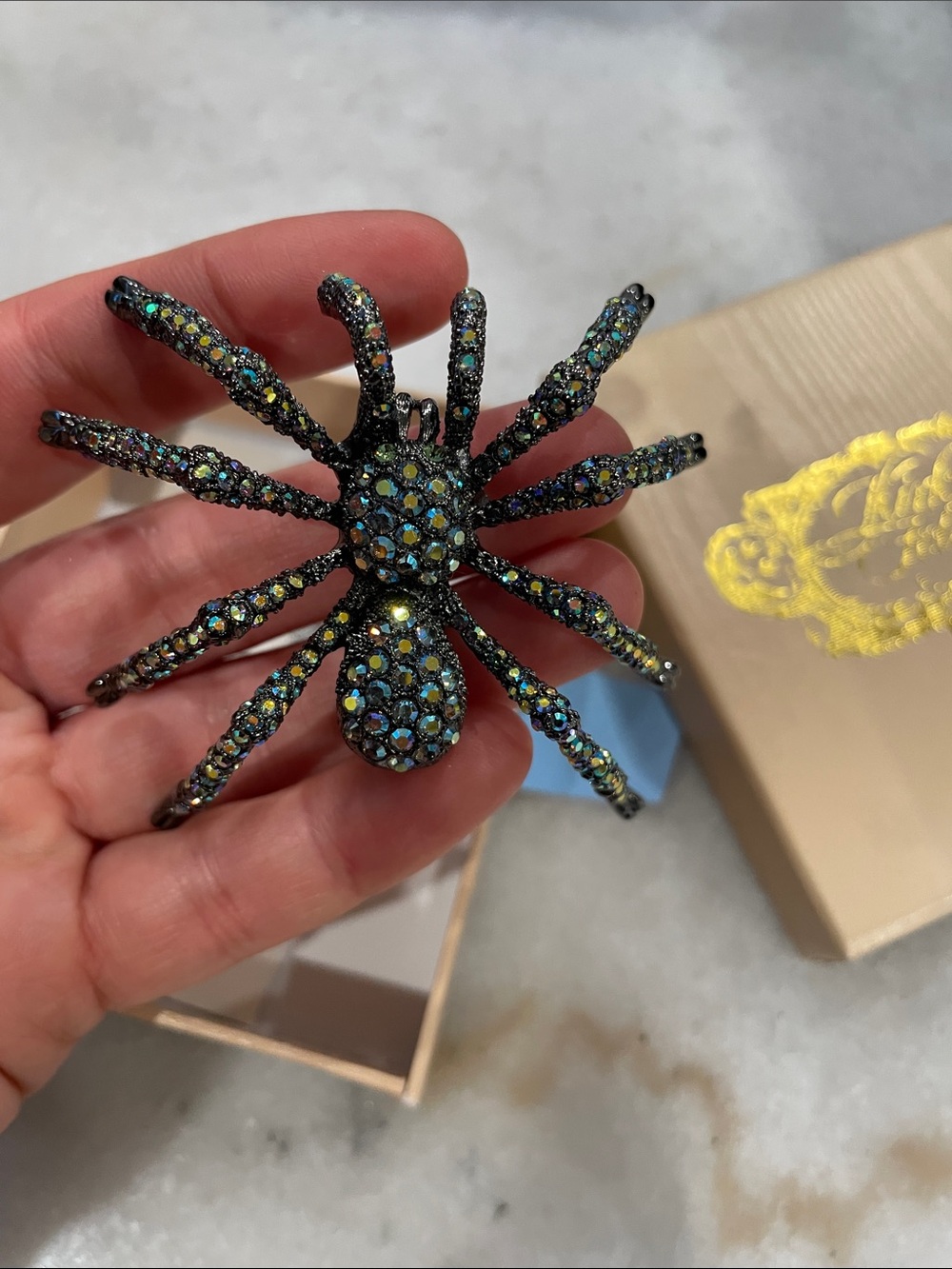 Kirks Folly Black Spider Brooch with Iridescent Gems